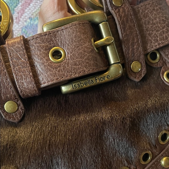 π΄ RARE Isabella Fiore Brown Leather Handbag w Pony hair NWOT - Picture 2 of 13